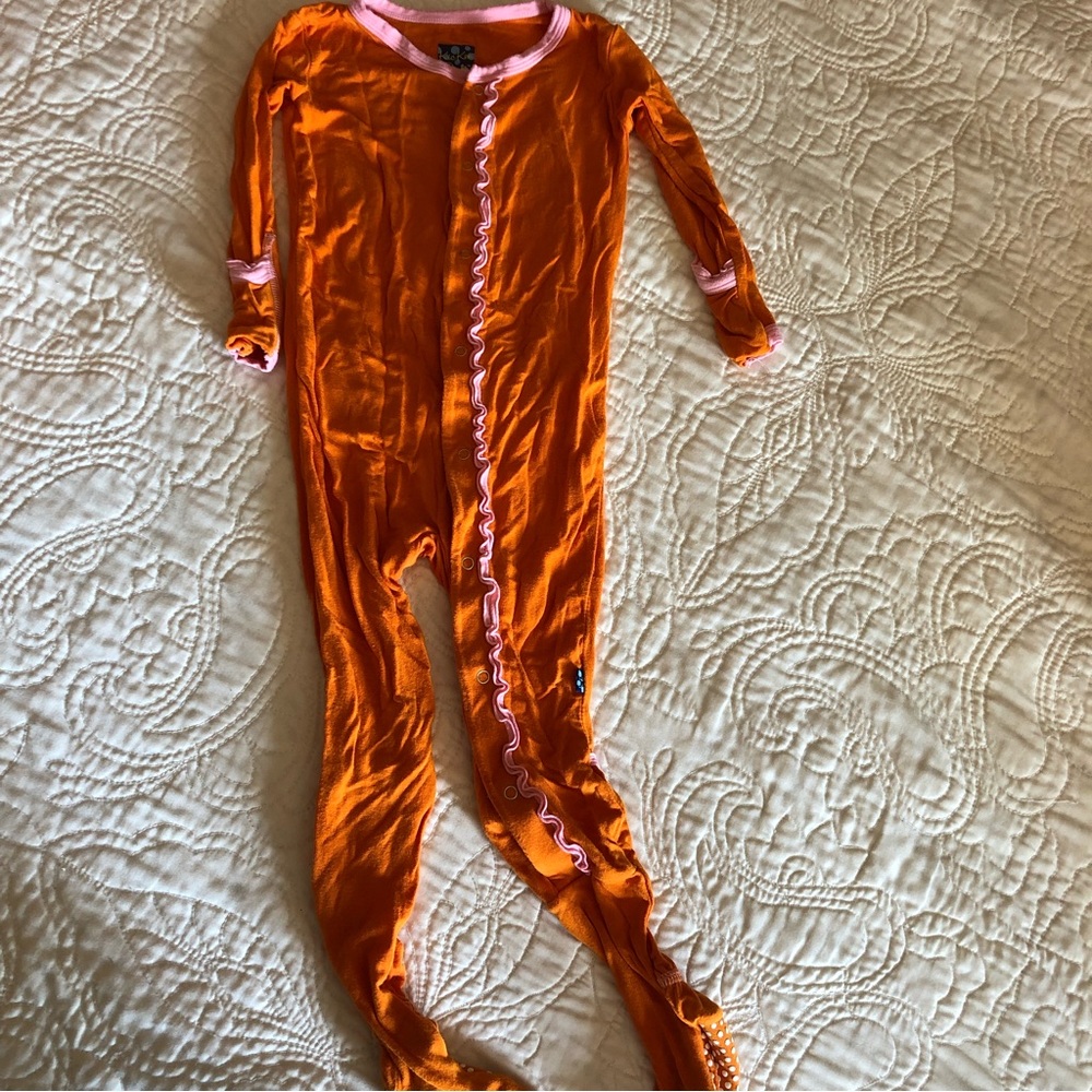 Kickee Pants Orange and Pink Ruffle Booty Jammies